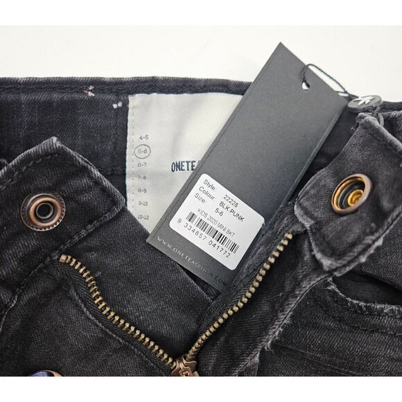 New One Teaspoon Denim Mini Skirt Girls 5-6 Black Punk 2020 Stretch HW - Picture 5 of 5